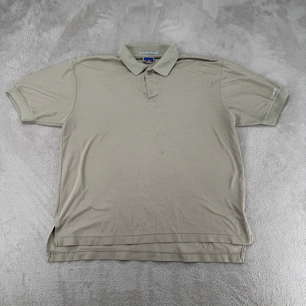 Vintage Levis Mens Polo Shirt Large Tan Preowned Stains Pique Short Sleeve